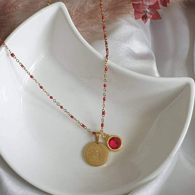 Birth FLower April Ketting Madeliefje / Rood-Sieraden Zolder-ketting,sieraden,sieradenzolder,voor haar